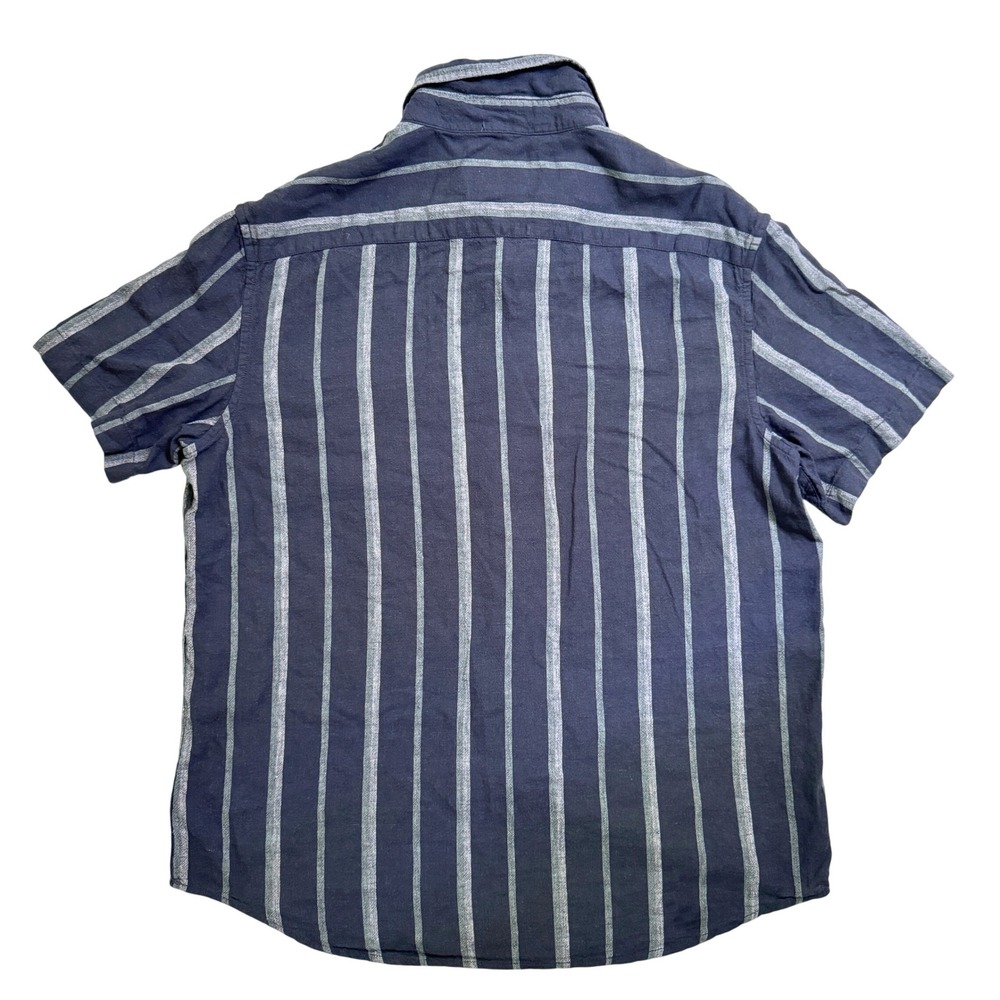 Christian Lacroix Linen Blend Large XL Shirt Navy Blue Striped Modern Fit - Picture 5 of 5